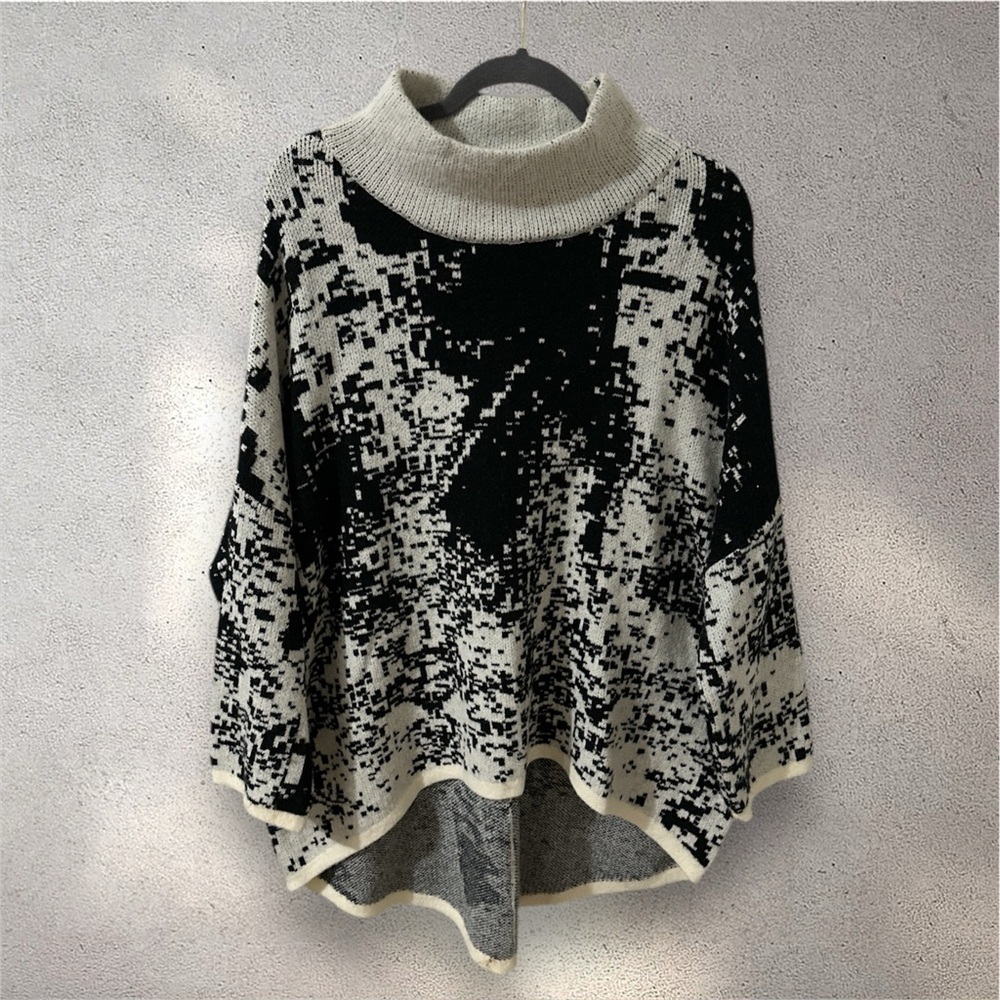 Funsport white and black long sleeve artistic sweater hi- low oversized medium